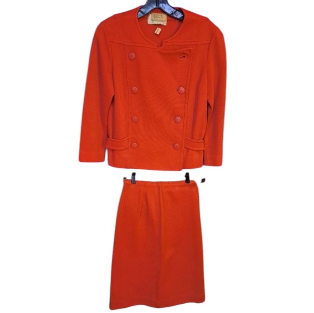 Bergdorf Goodman Vintage Elegant Orange Women's Jacket & Skirt Set 100% Wool Sz6